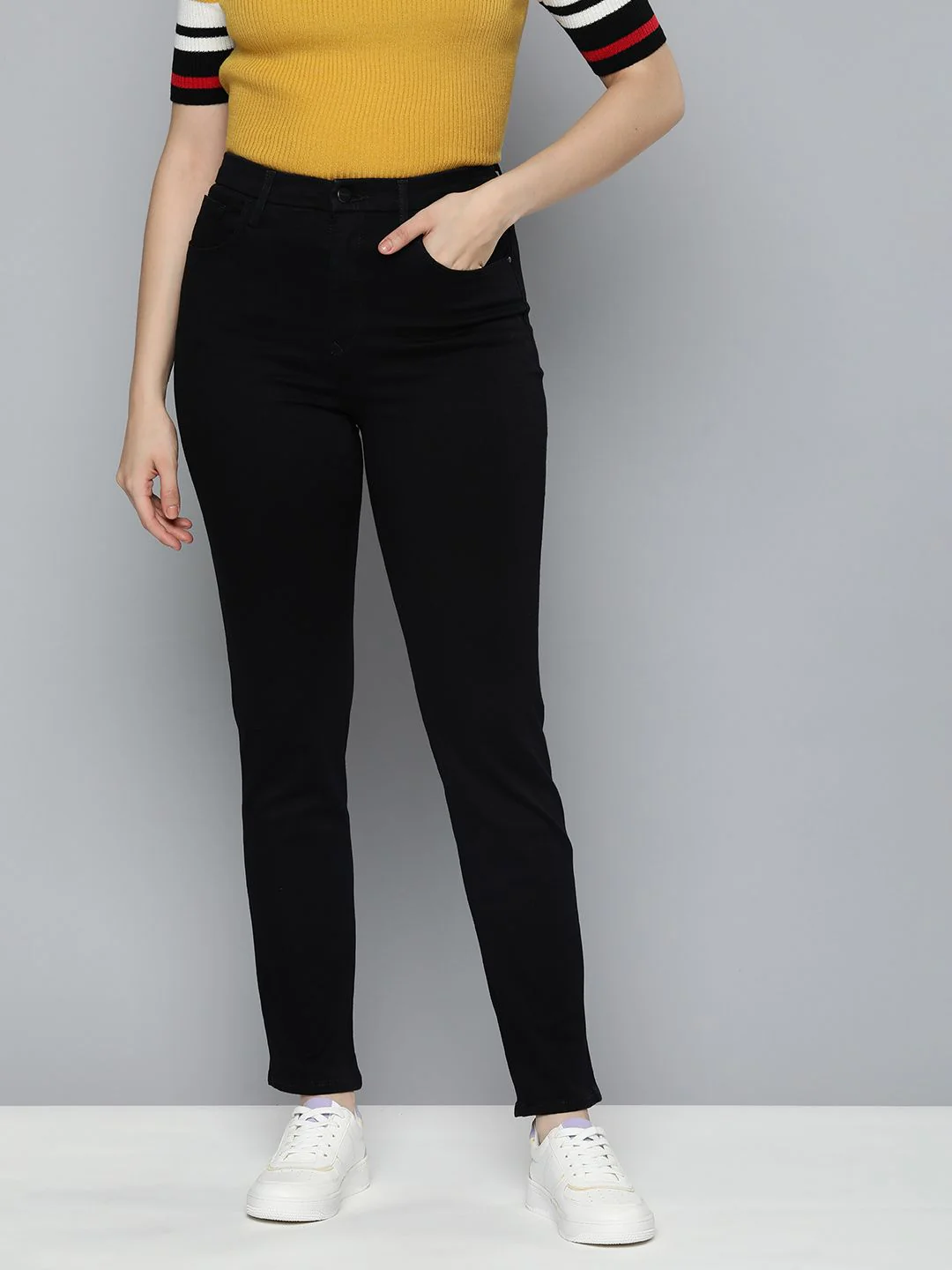 Women's Redloop 724 Black Slim Straight Fit High Rise Jeans - Image 2