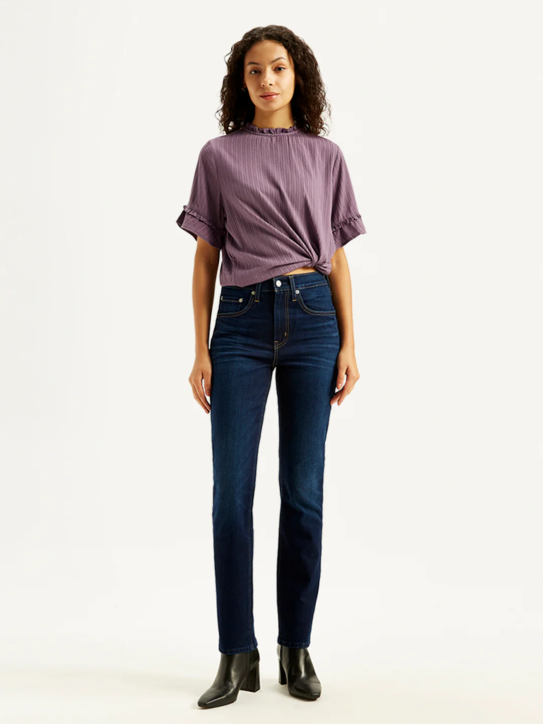 Women's 724 Navy Blue Slim Straight Fit High Rise Jeans