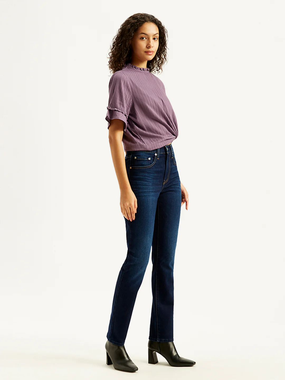 Women's 724 Navy Blue Slim Straight Fit High Rise Jeans - Image 3