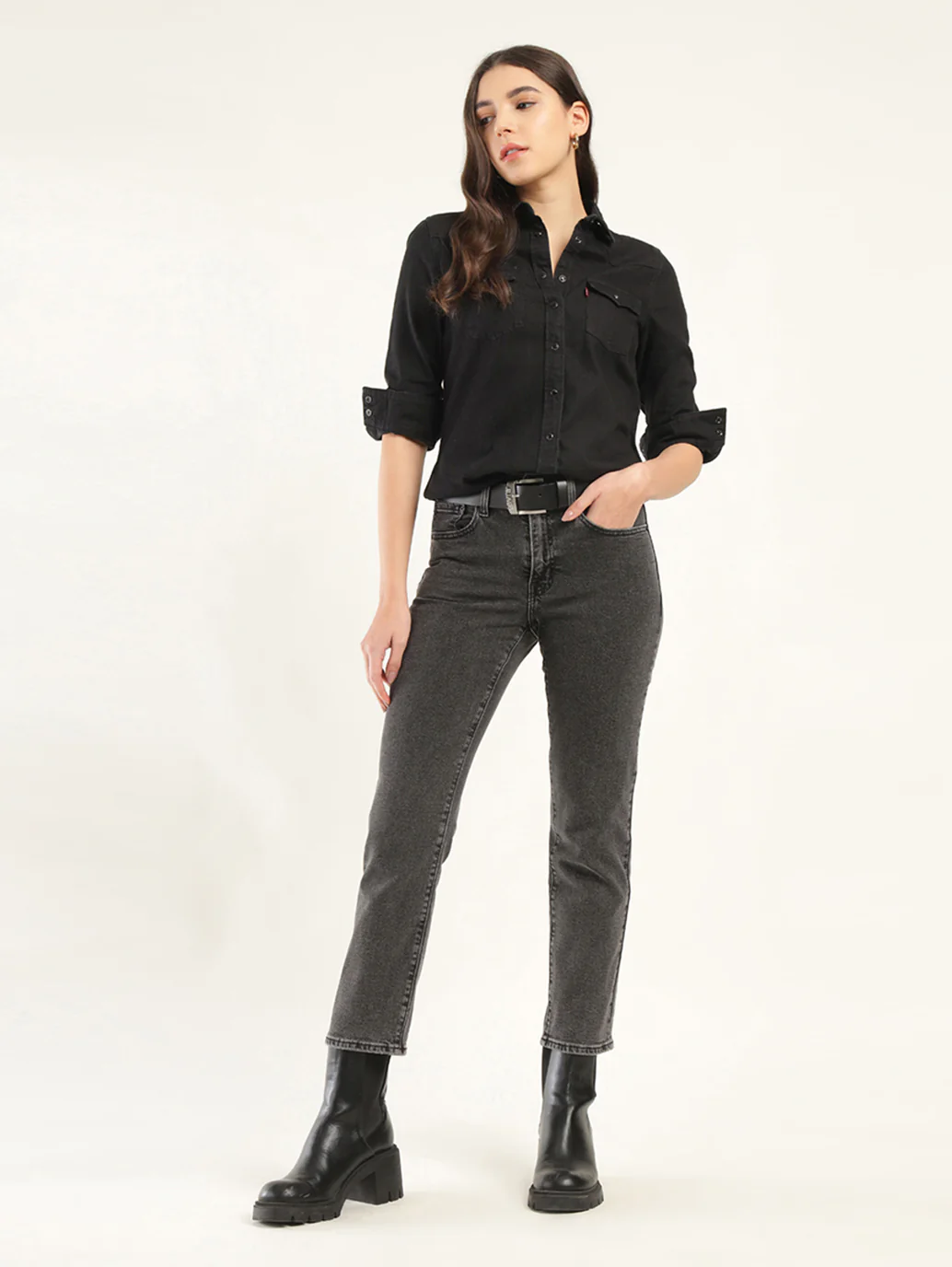 Women's 724 Grey Slim Straight Fit High Rise Jeans