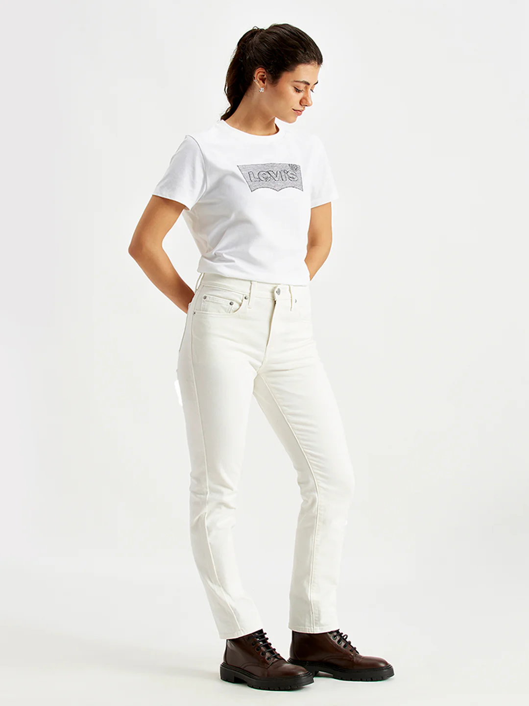 Women's 724 White Slim Straight Fit High Rise Jeans - Image 3