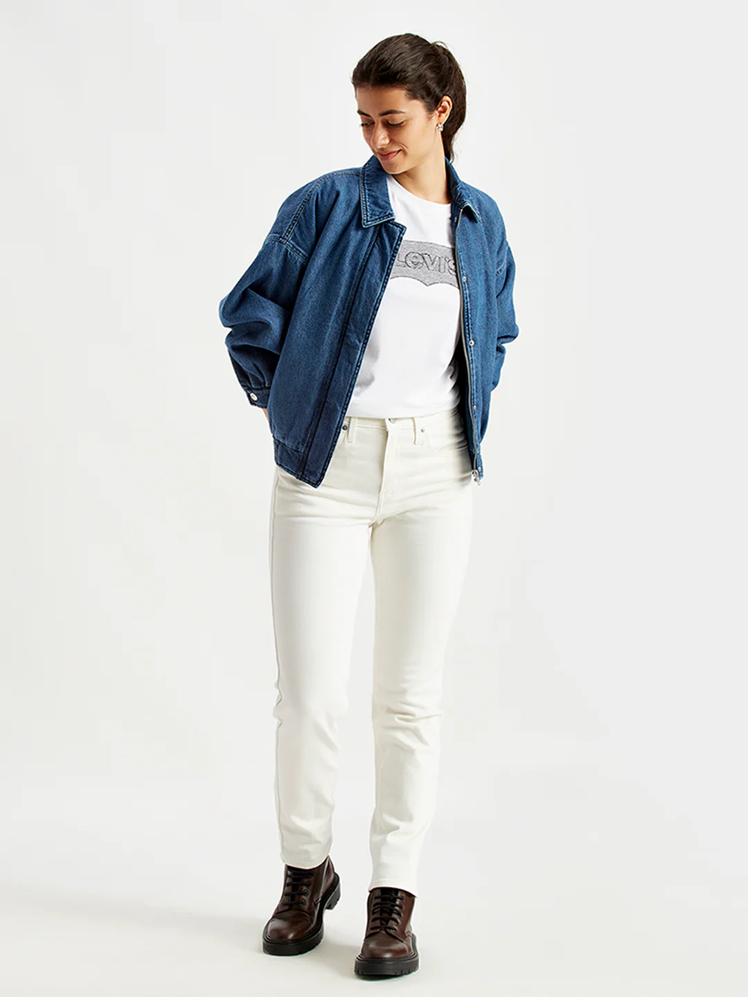 Women's 724 White Slim Straight Fit High Rise Jeans - Image 6