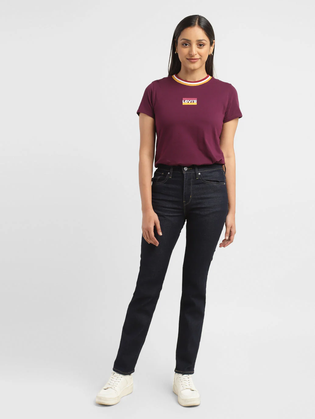 Women's 724 Navy Blue Slim Straight Fit High Rise Jeans - Image 6