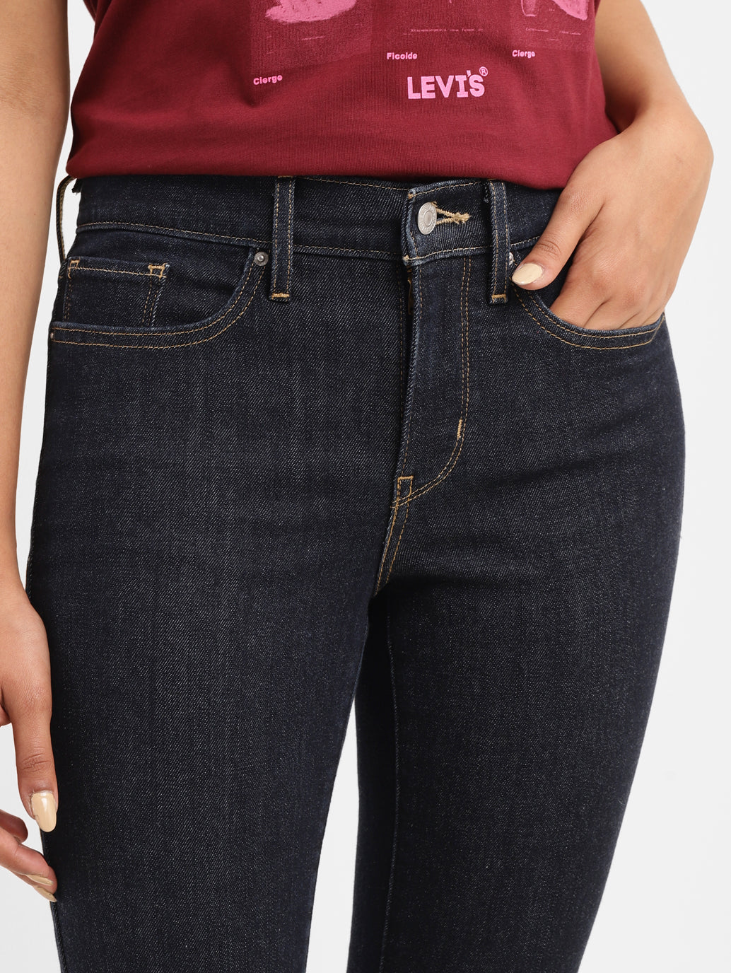 Women's 724 Navy Blue Slim Straight Fit High Rise Jeans - Image 5