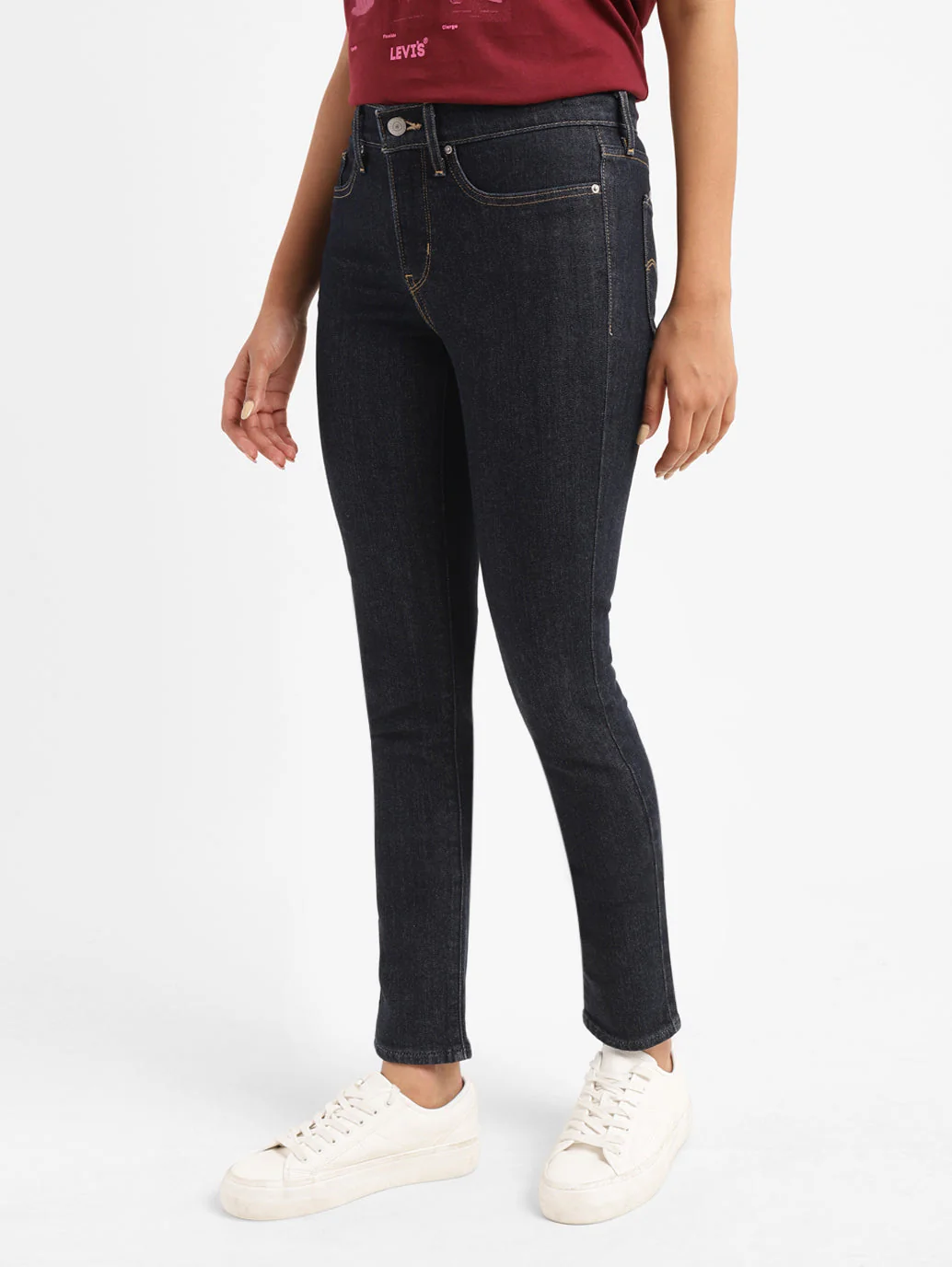 Women's 724 Navy Blue Slim Straight Fit High Rise Jeans - Image 6