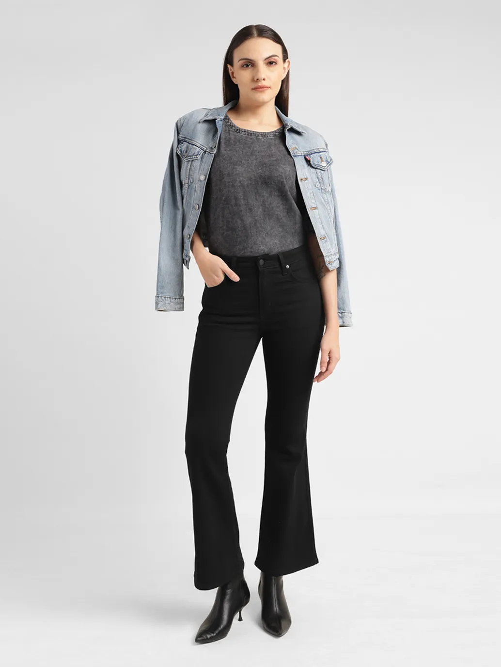 Women's 726 Black Flared Fit High Rise Jeans - Image 8