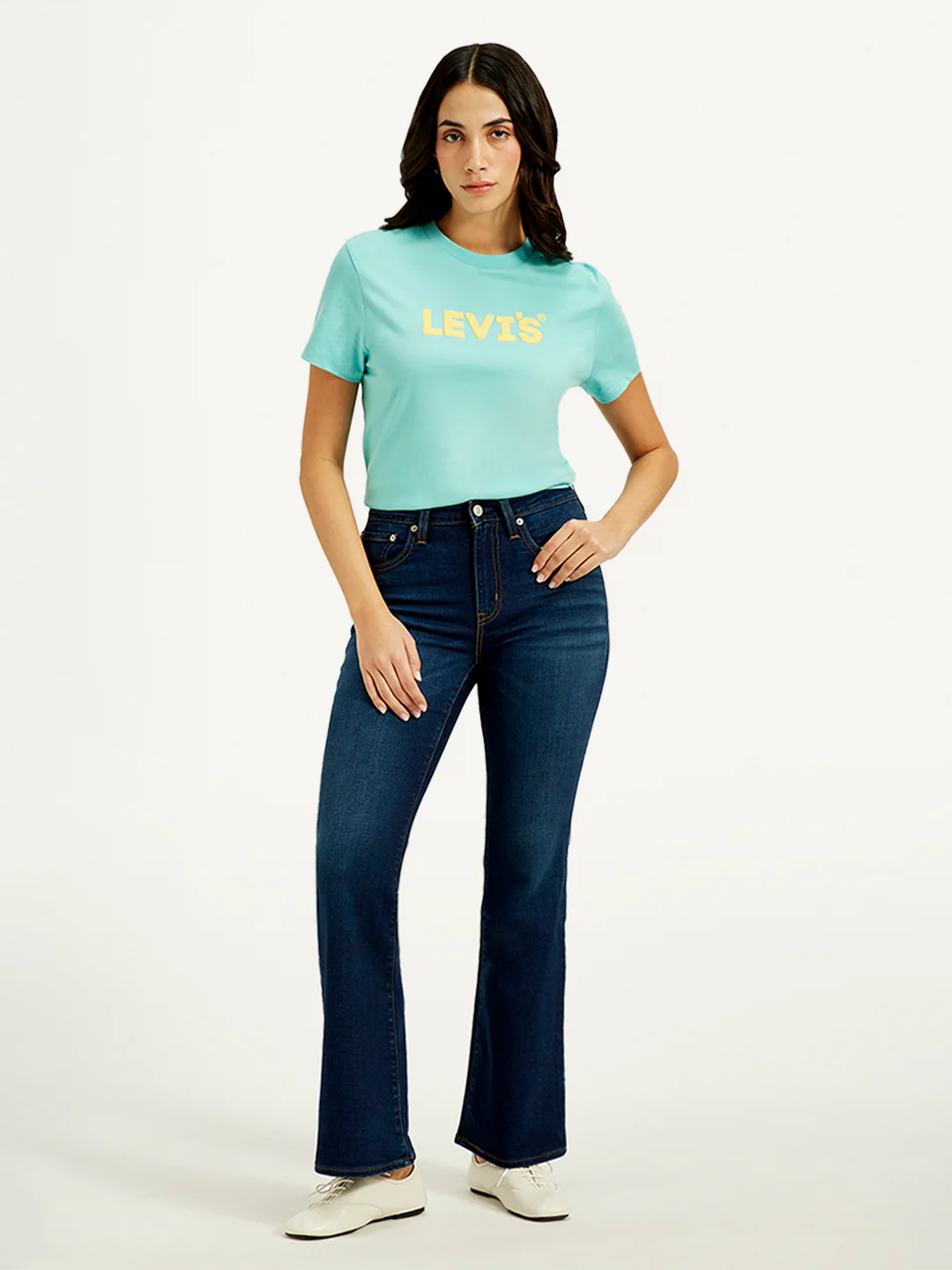 Women's 726 Navy Blue Flared Fit High Rise Jeans - Image 2