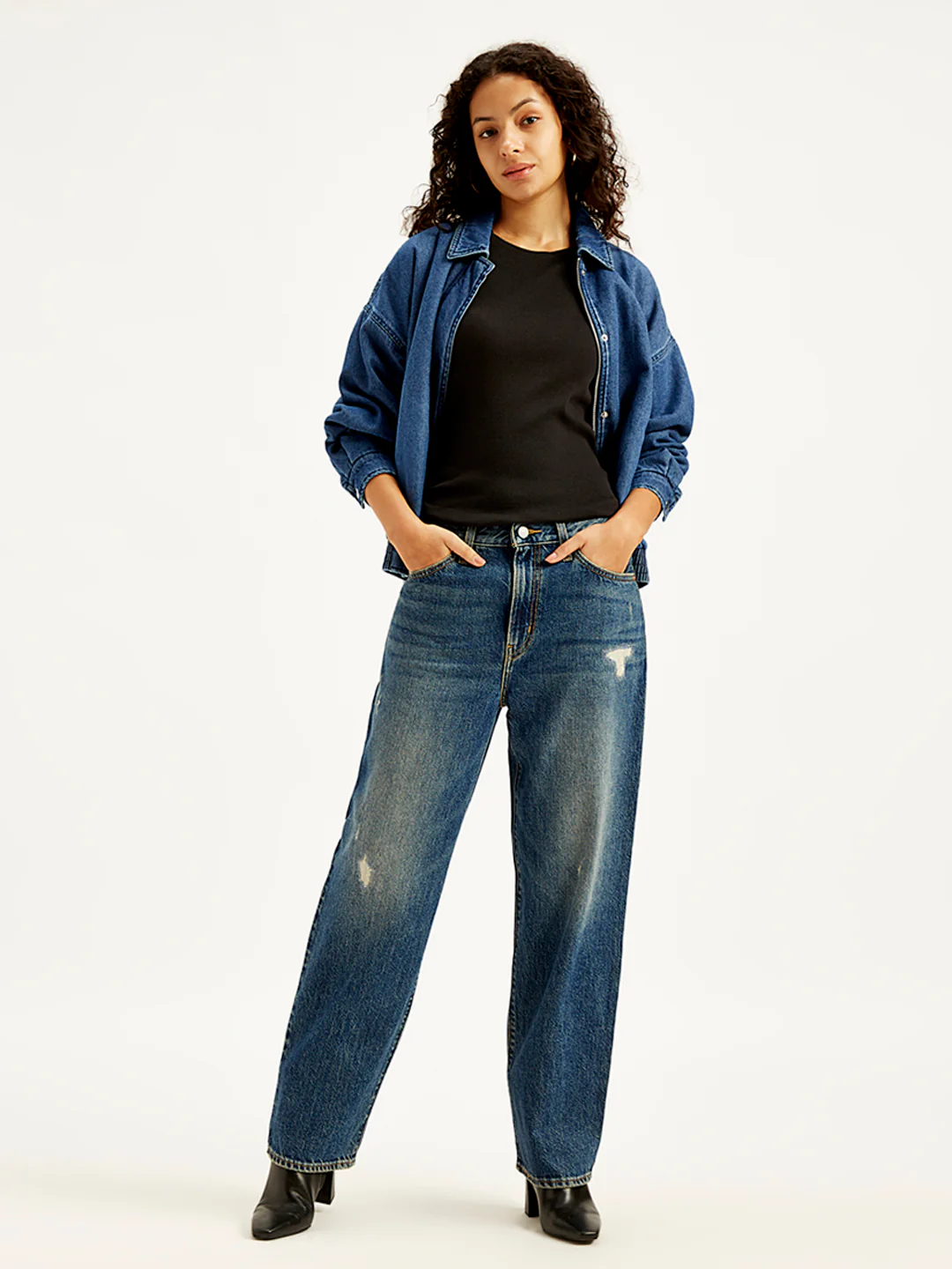 Women's 94 Blue Baggy Fit Mid Rise Jeans - Image 6