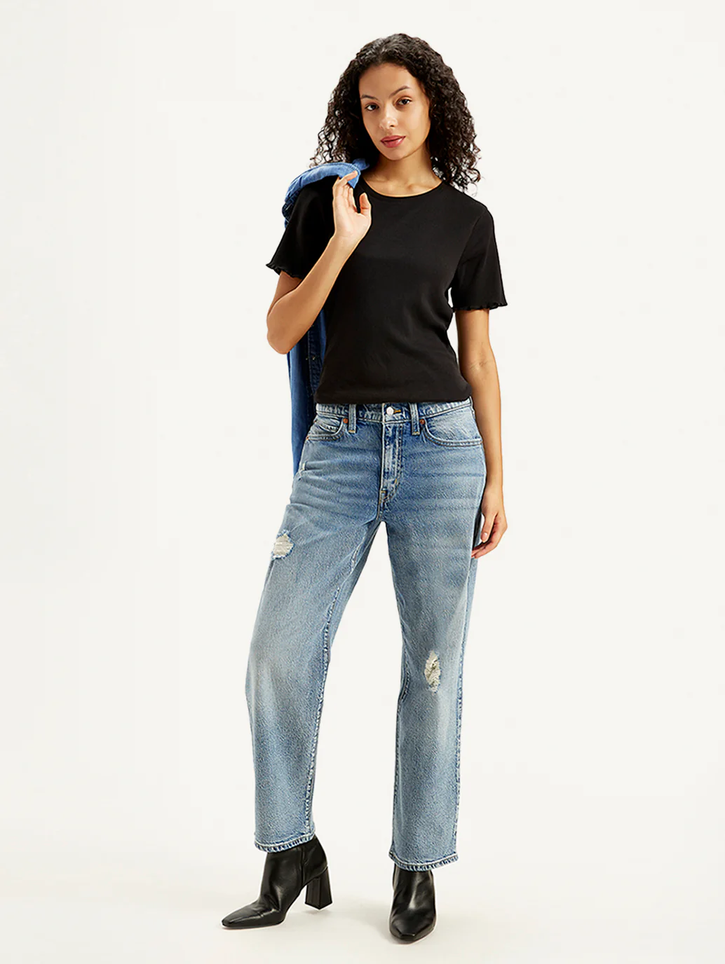Women's 94 Blue Baggy Fit Mid Rise Jeans - Image 2