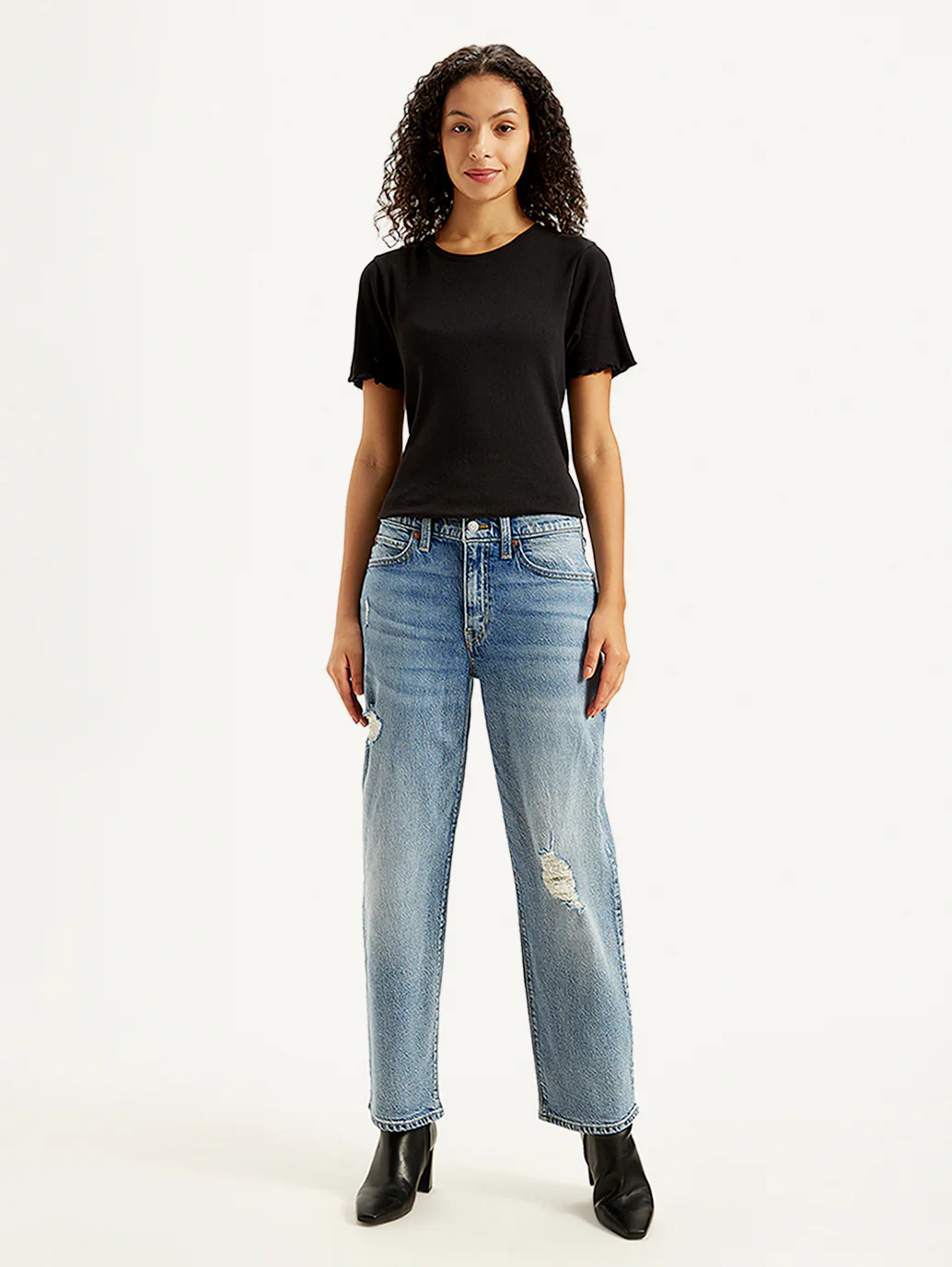 Women's 94 Blue Baggy Fit Mid Rise Jeans - Image 3
