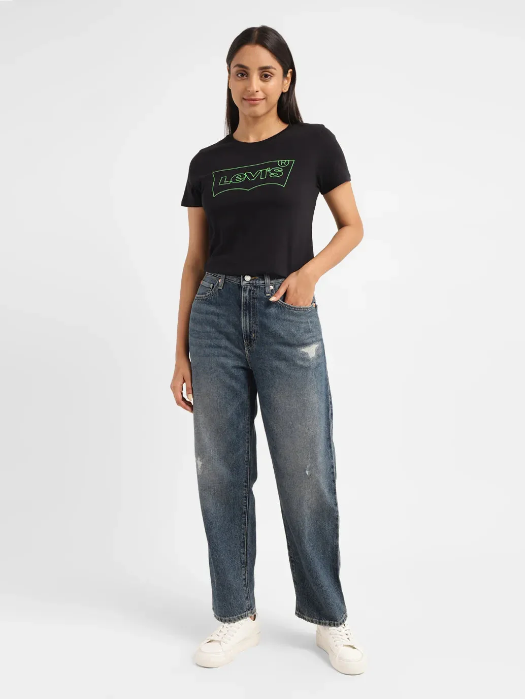 Women's 94 Blue Baggy Fit Mid Rise Jeans