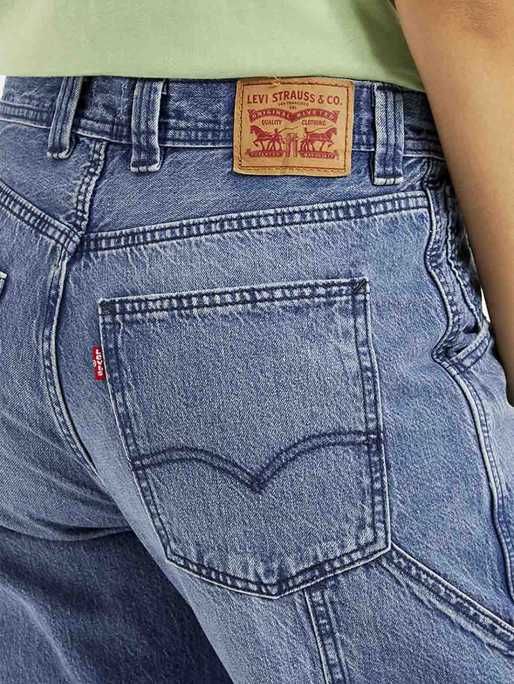 Women's Blue Baggy Fit Mid Rise Carpenter Jeans - Image 4