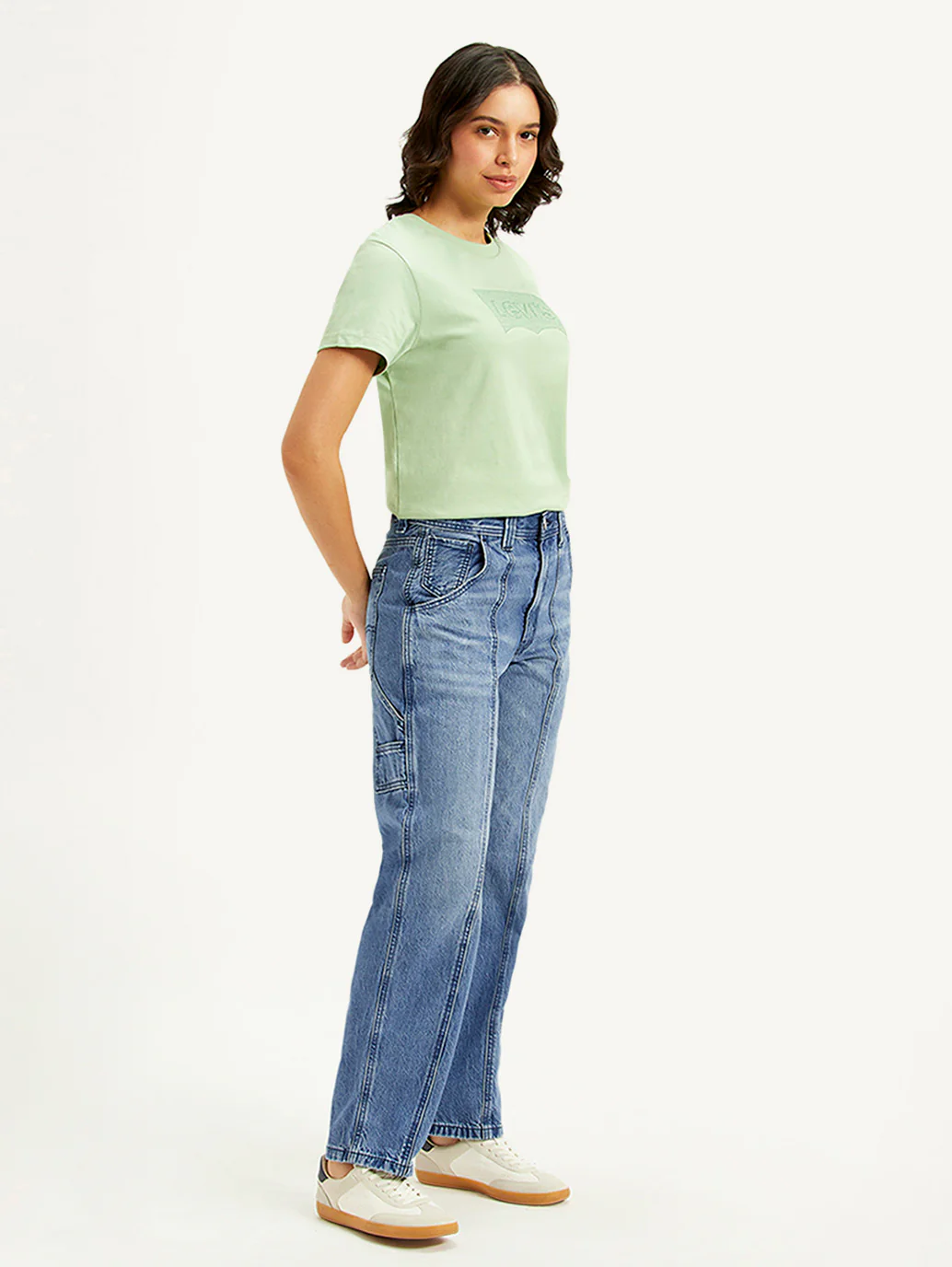 Women's Blue Baggy Fit Mid Rise Carpenter Jeans - Image 5