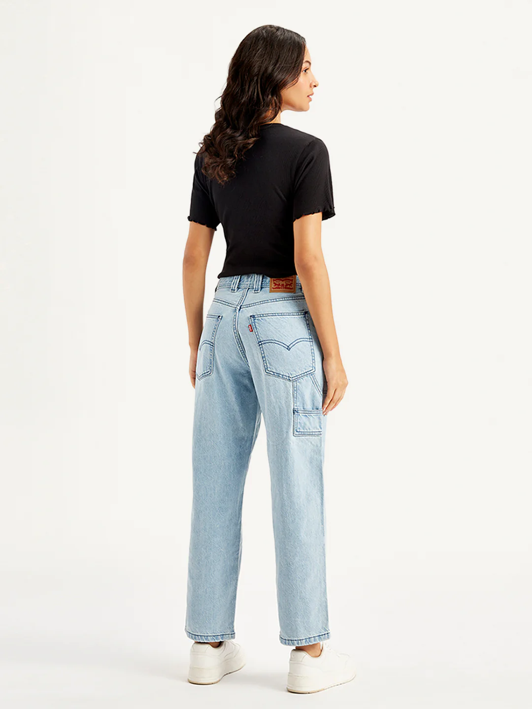 Women's Blue Baggy Fit High Rise Carpenter Jeans - Image 3