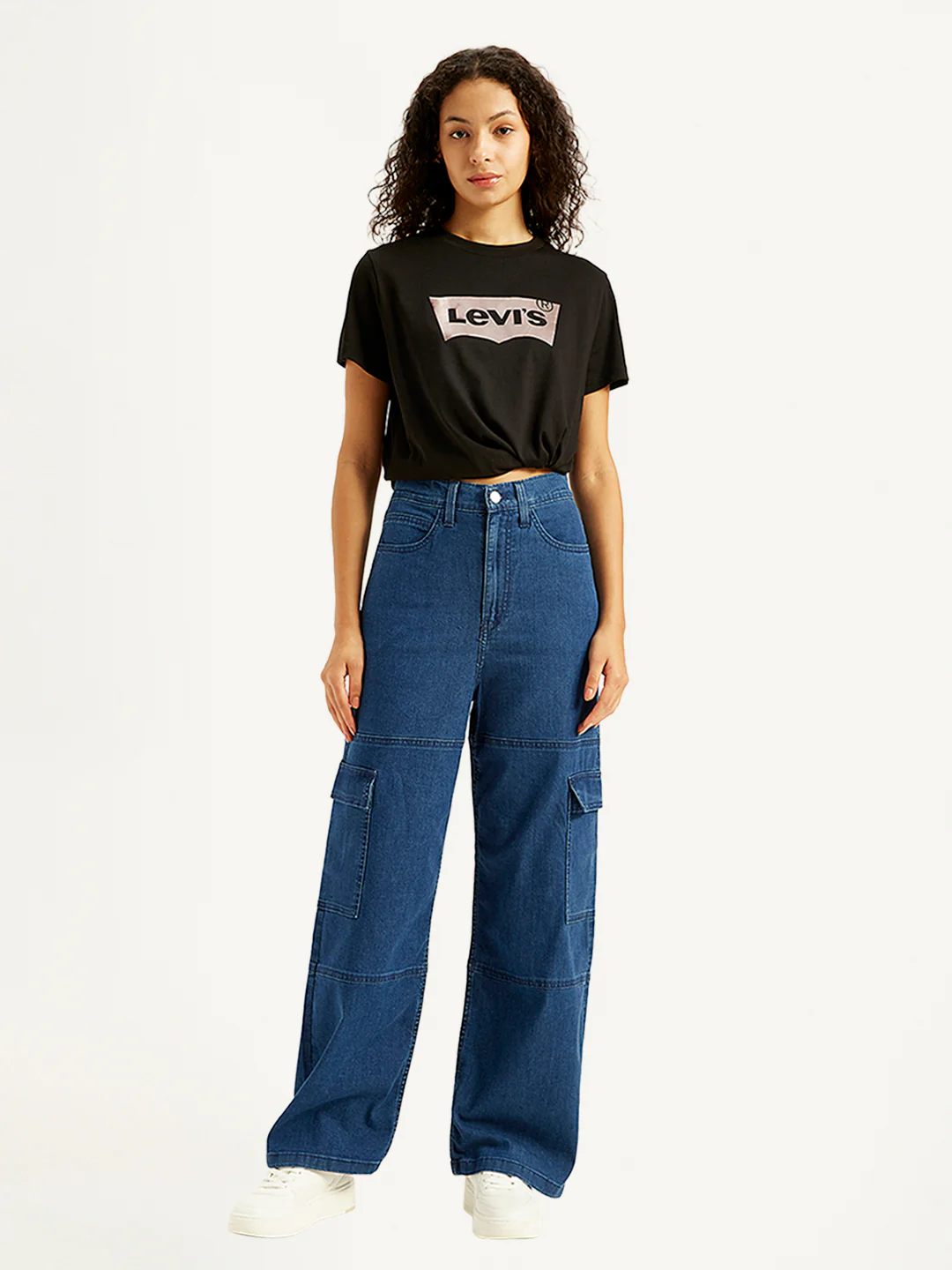 Women's Blue Baggy Fit High Rise Jeans