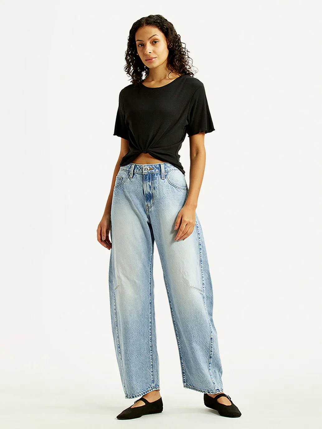 Women's Light Blue Baggy Dad Barrel Fit High Rise Jeans