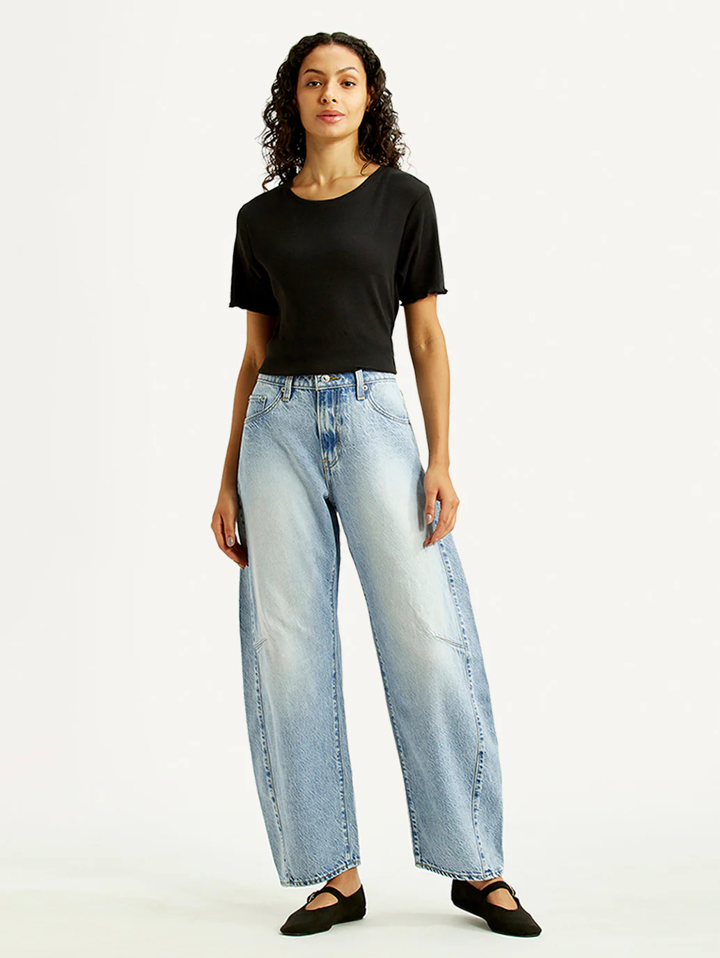 Women's Light Blue Baggy Dad Barrel Fit High Rise Jeans - Image 2