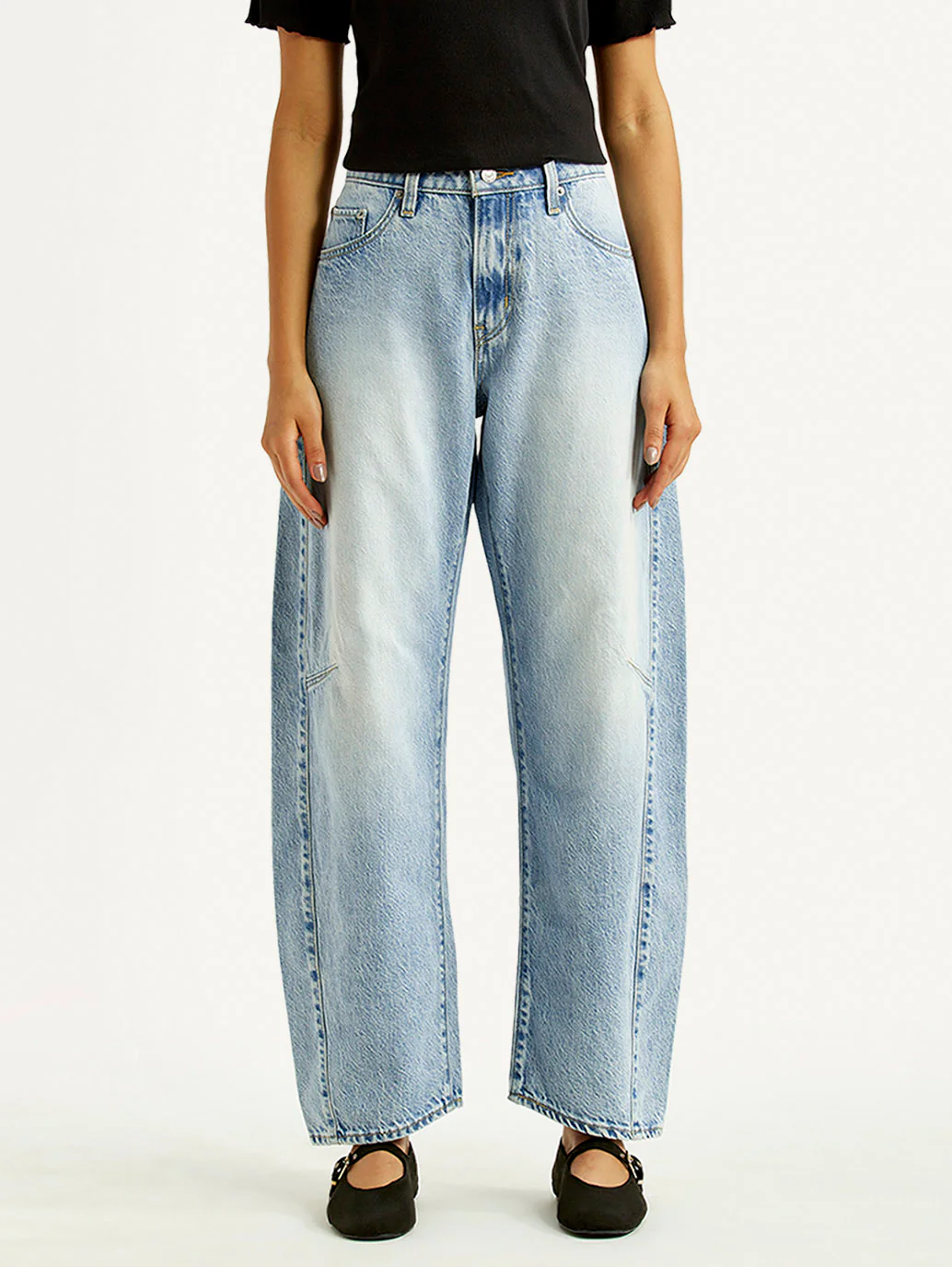 Women's Light Blue Baggy Dad Barrel Fit High Rise Jeans - Image 3