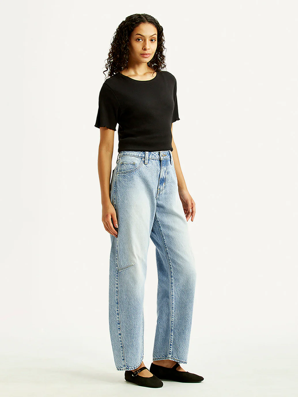 Women's Light Blue Baggy Dad Barrel Fit High Rise Jeans - Image 6