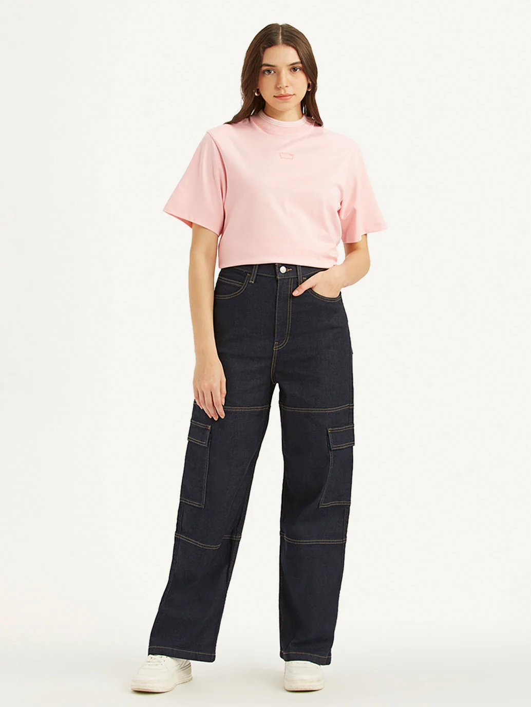 Women's Navy Blue Baggy Fit High Rise Jeans - Image 2