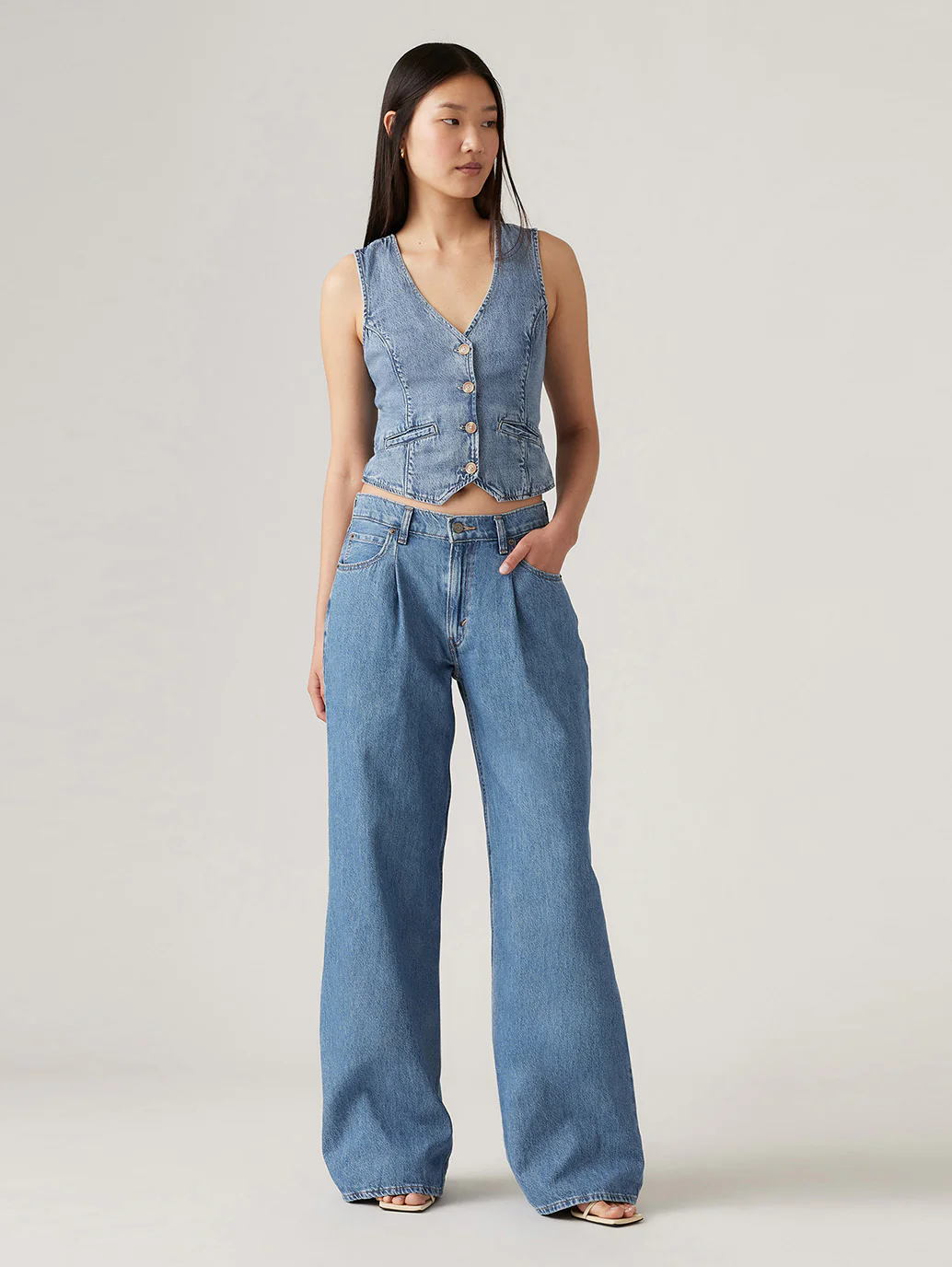 Women's Blue Baggy Dad Wide Leg Fit Low Rise Jeans - Image 6