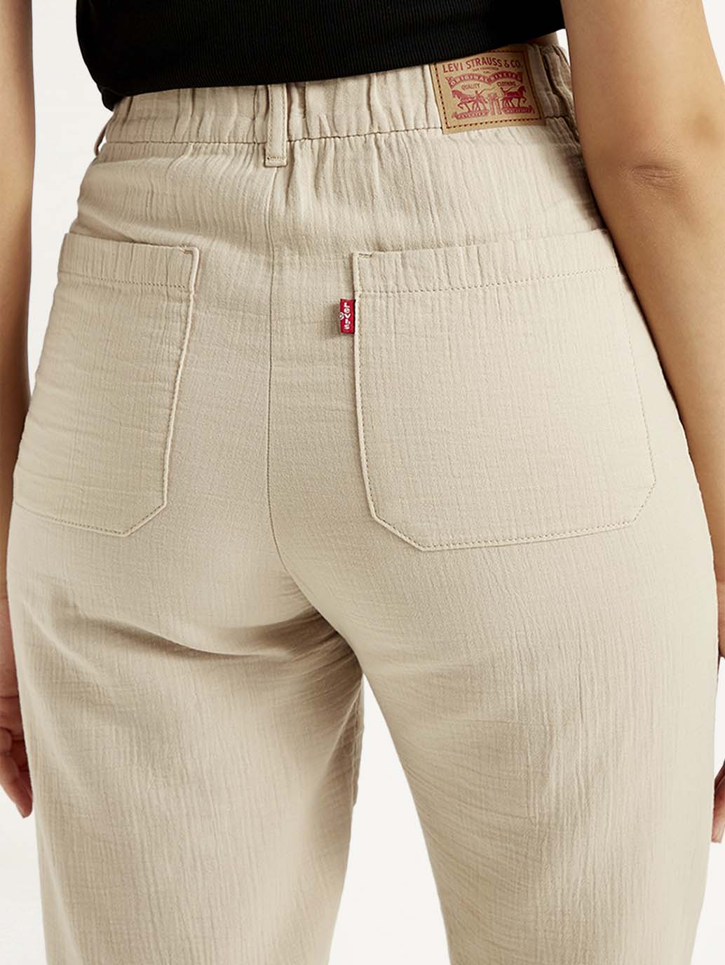Women's High Rise Beige Loose Fit Trousers - Image 4
