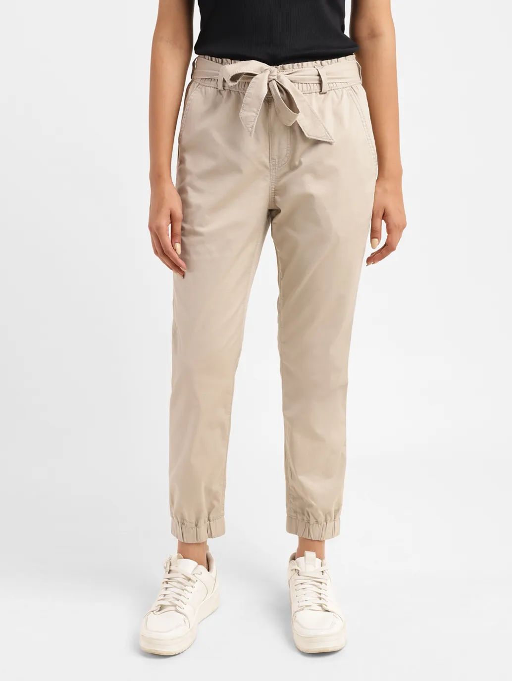 Women's High Rise Beige Regular Fit Joggers - Image 2
