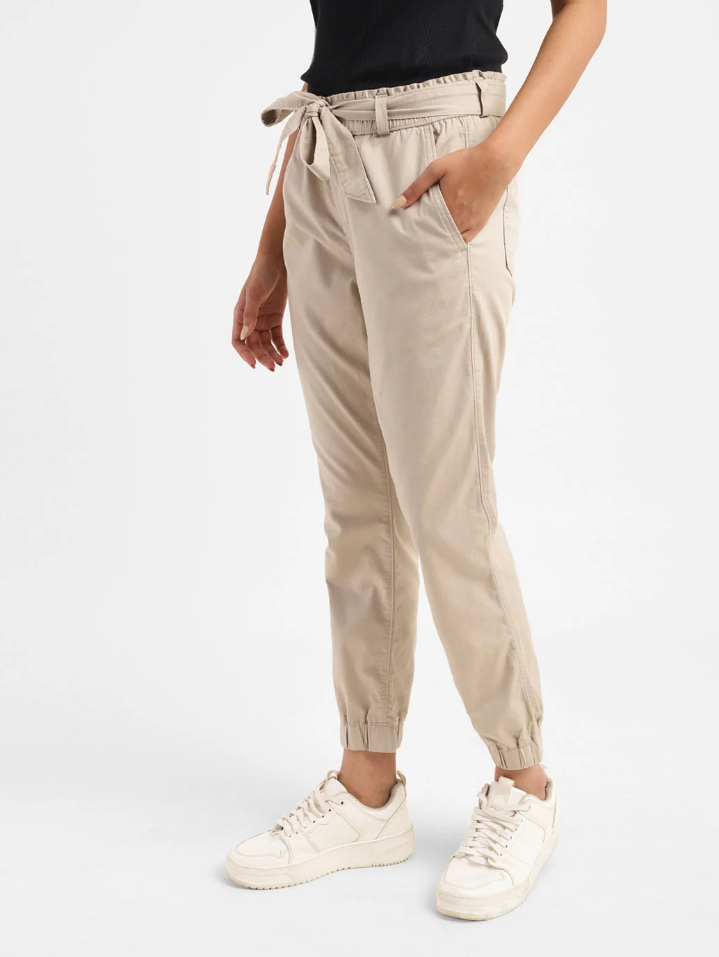 Women's High Rise Beige Regular Fit Joggers - Image 5