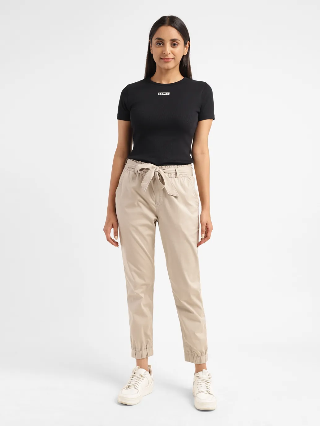 Women's High Rise Beige Regular Fit Joggers - Image 7