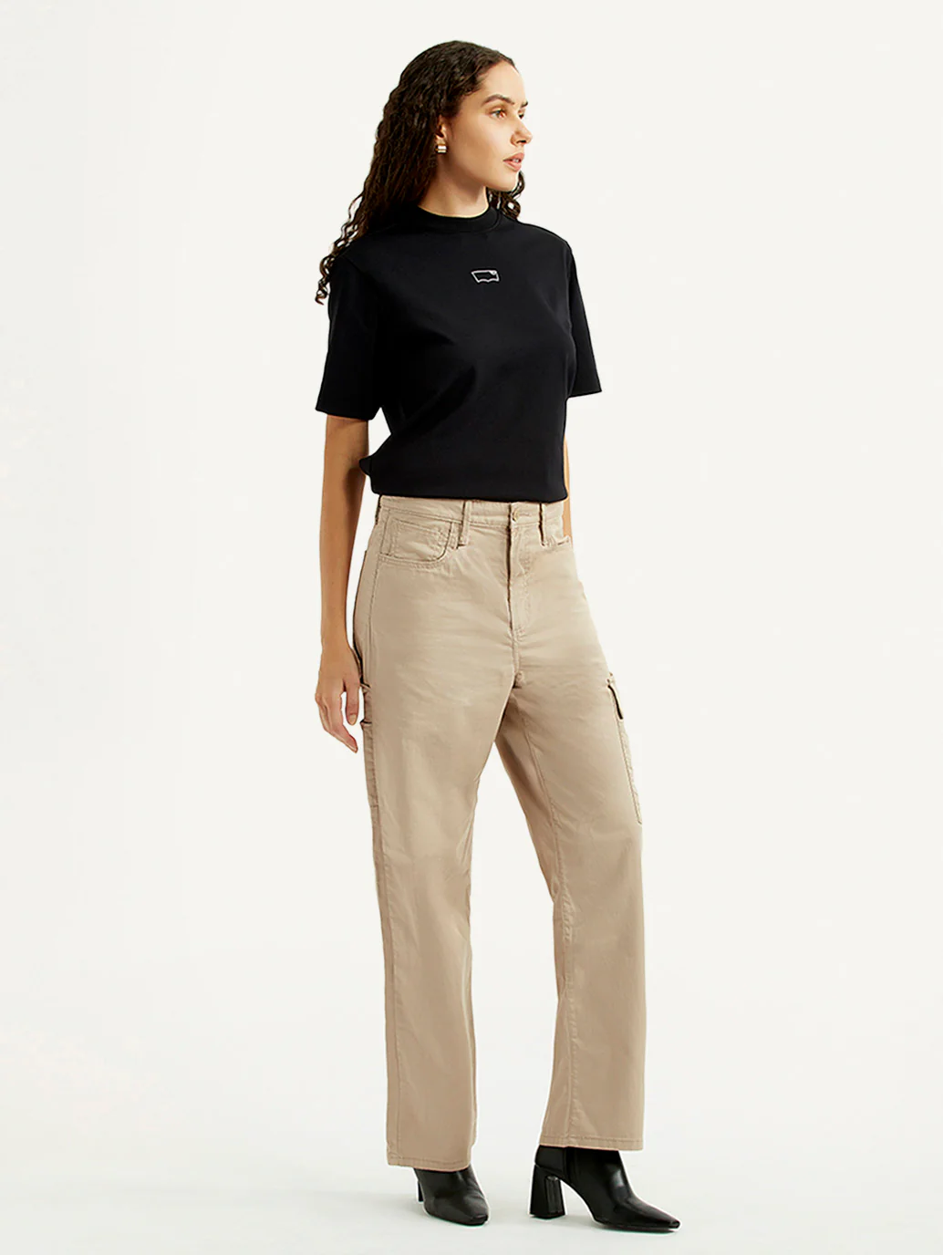 Women's High Rise Beige Ribcage Straight Fit Cargo Trousers - Image 6
