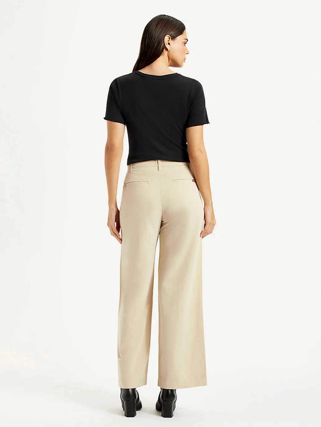 Women's Beige Wide Leg Fit High Rise Trousers - Image 3