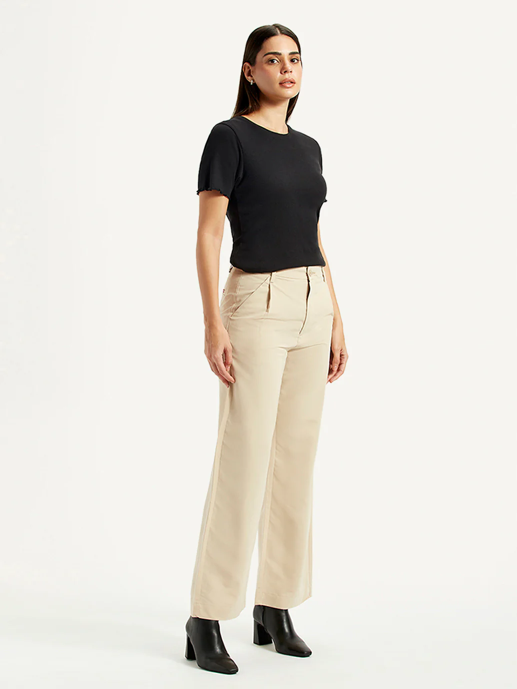 Women's Beige Wide Leg Fit High Rise Trousers - Image 5