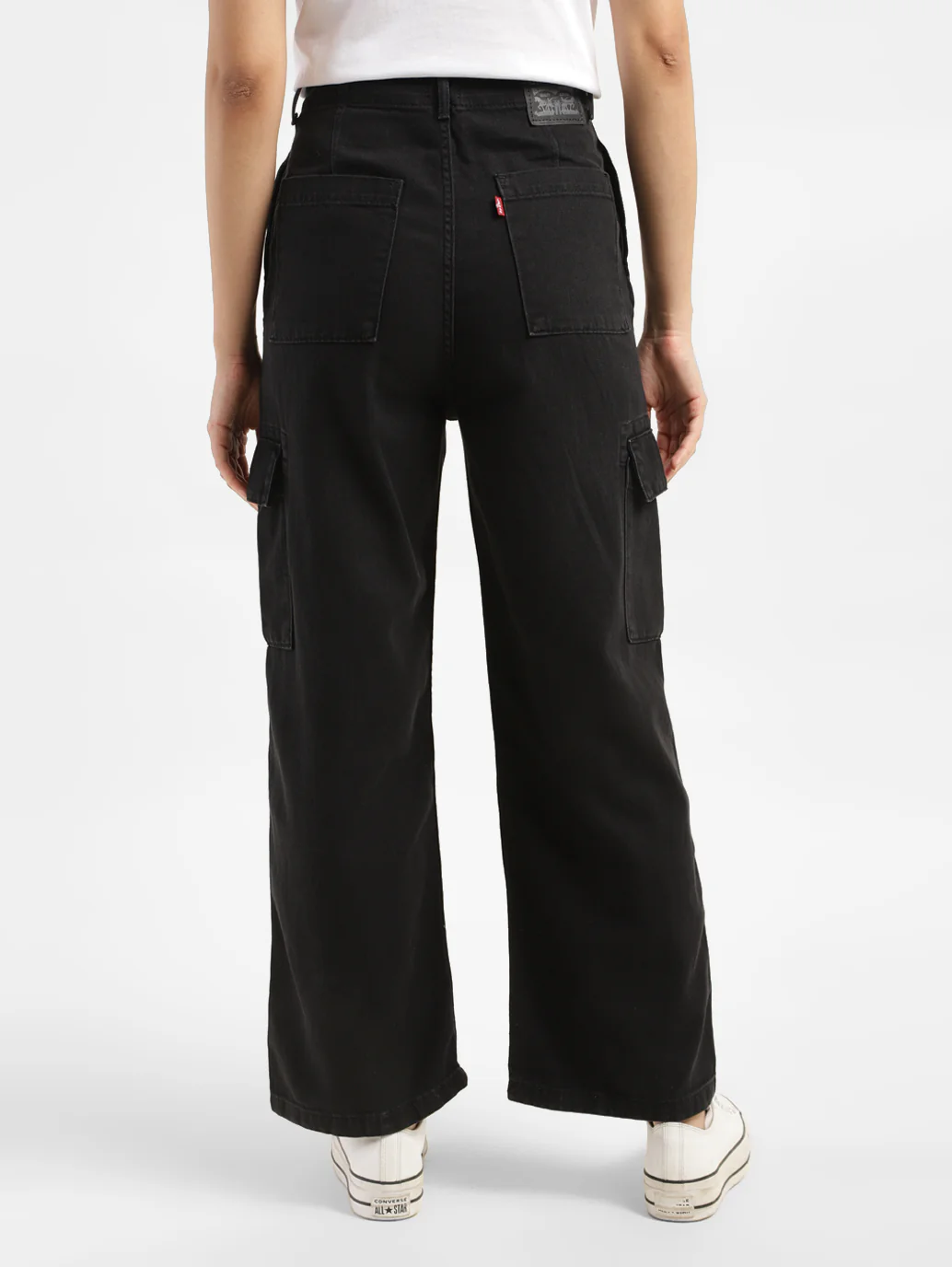 Women's High Rise Black Loose Fit Cargo Jeans - Image 2
