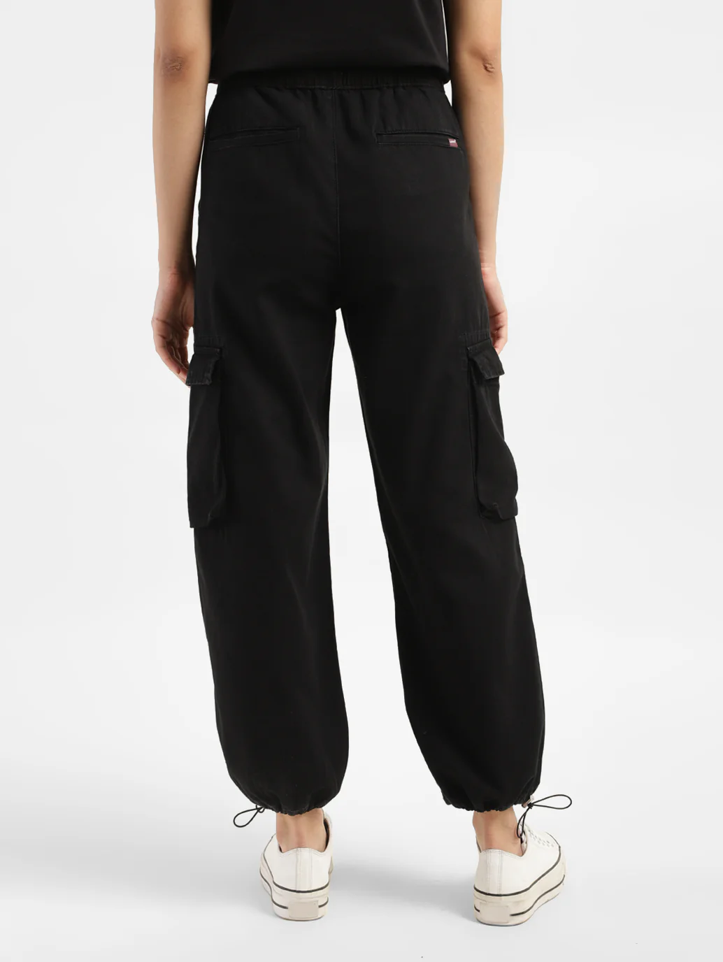 Women's Black Relaxed Fit High Rise Cargo Jogger - Image 2