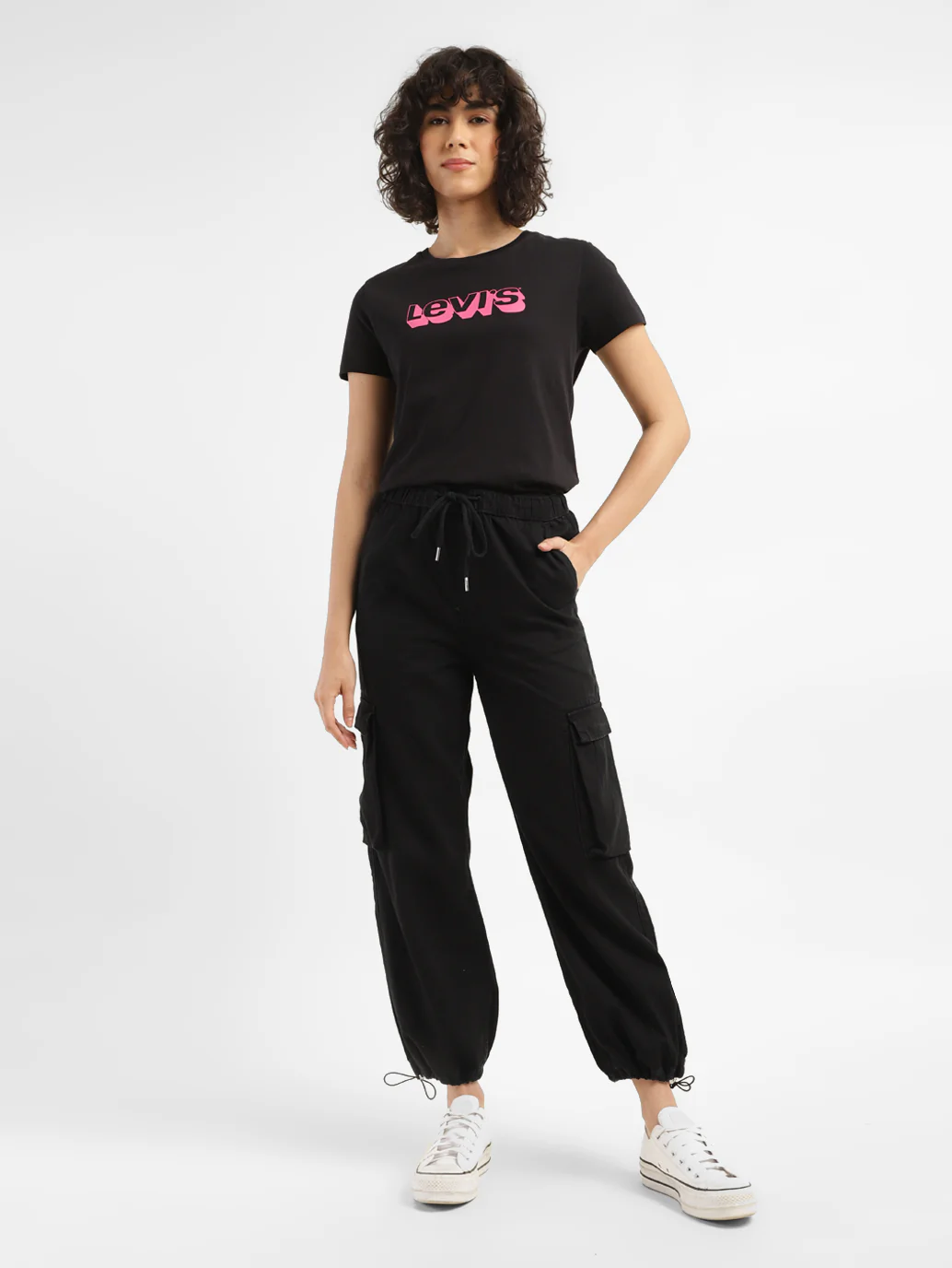 Women's Black Relaxed Fit High Rise Cargo Jogger - Image 6