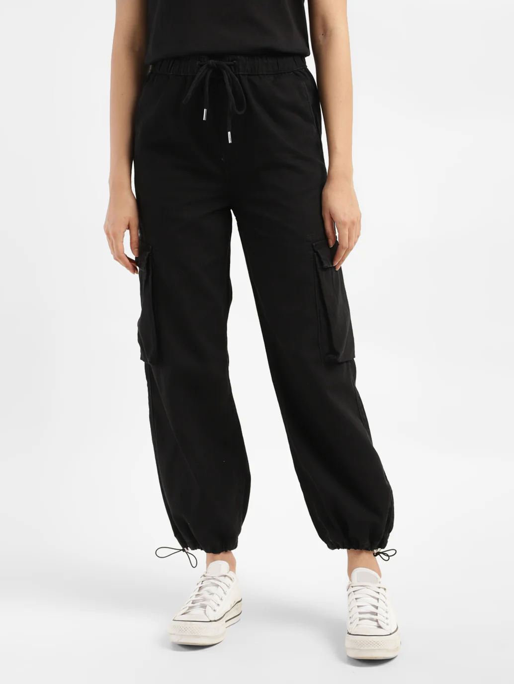 Women's Black Relaxed Fit High Rise Cargo Jogger - Image 7