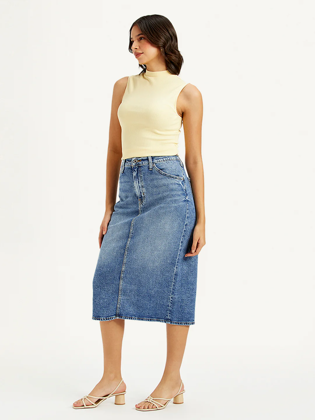 Women's High Rise Blue Straight Fit Skirt - Image 4