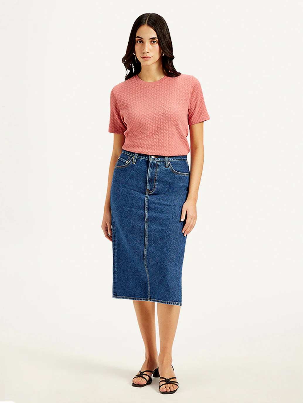 Women's High Rise Blue Straight Fit Skirt - Image 2