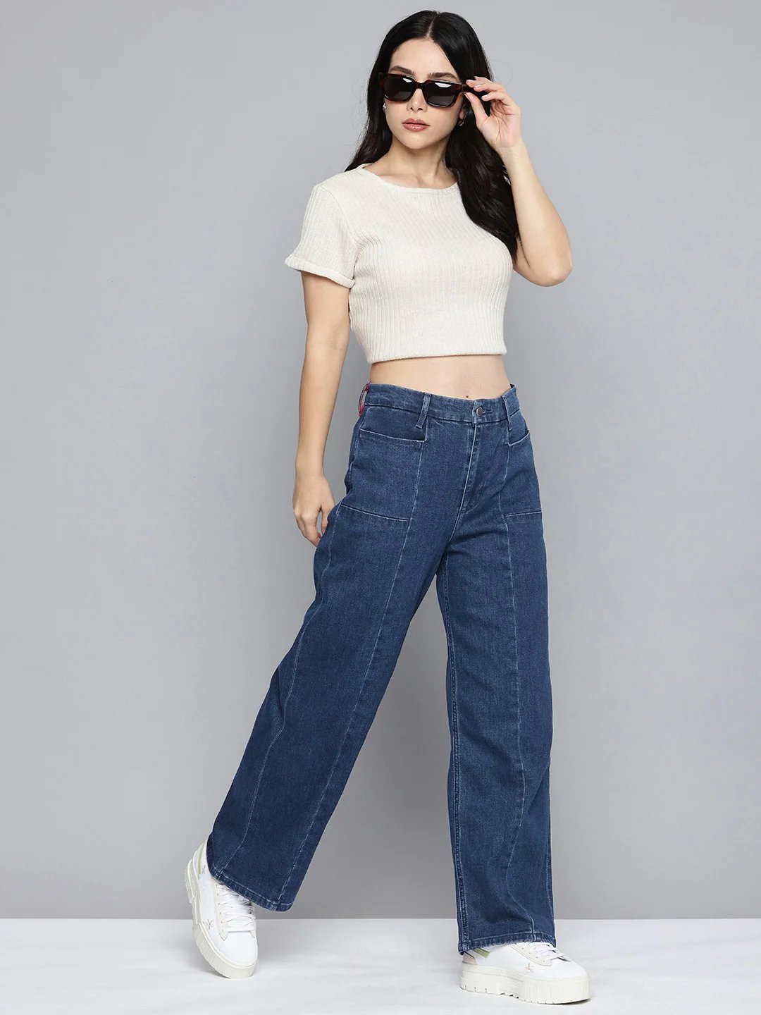 Women's Redloop Blue Mile High Wide Leg Fit High Rise Jeans