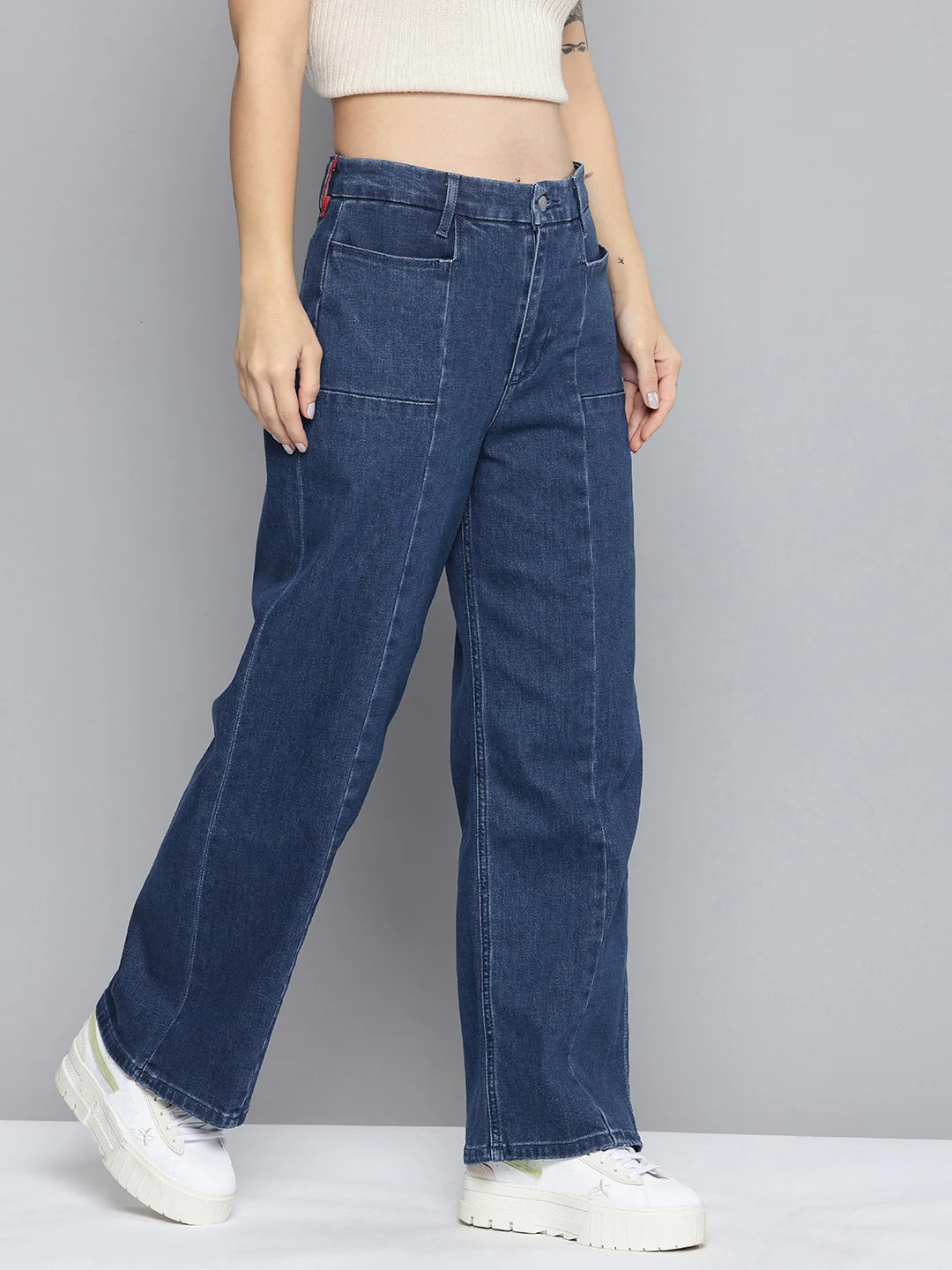Women's Redloop Blue Mile High Wide Leg Fit High Rise Jeans - Image 3