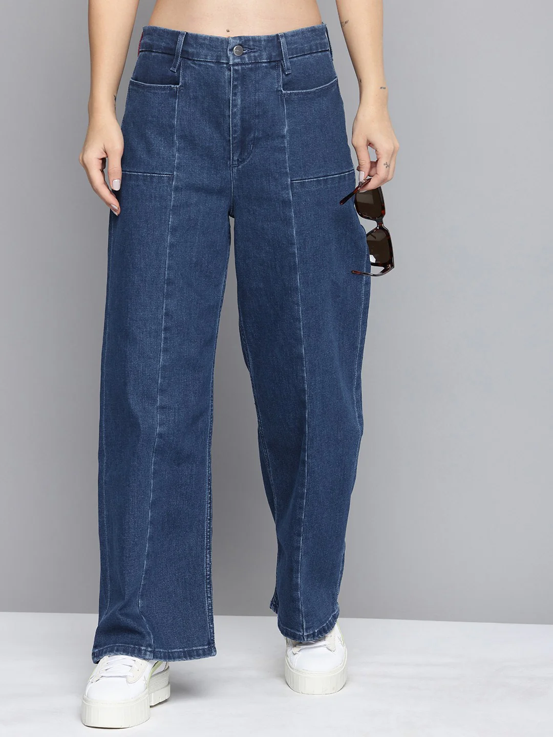 Women's Redloop Blue Mile High Wide Leg Fit High Rise Jeans - Image 4