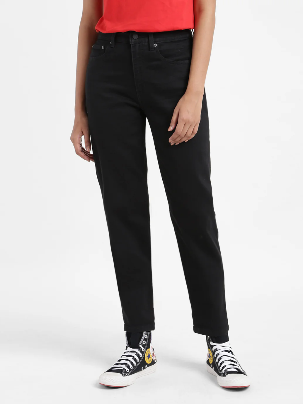 Women's Black Loose Fit High Rise Boyfriend Jeans - Image 2