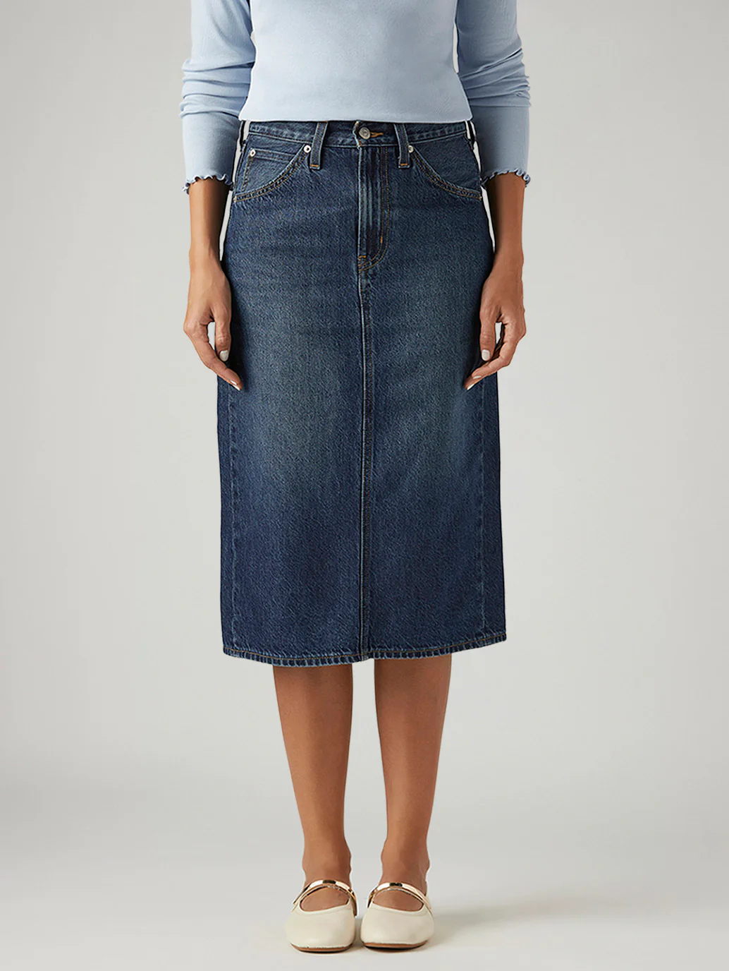Women's Dark Blue Regular Fit High Rise Skirt - Image 2