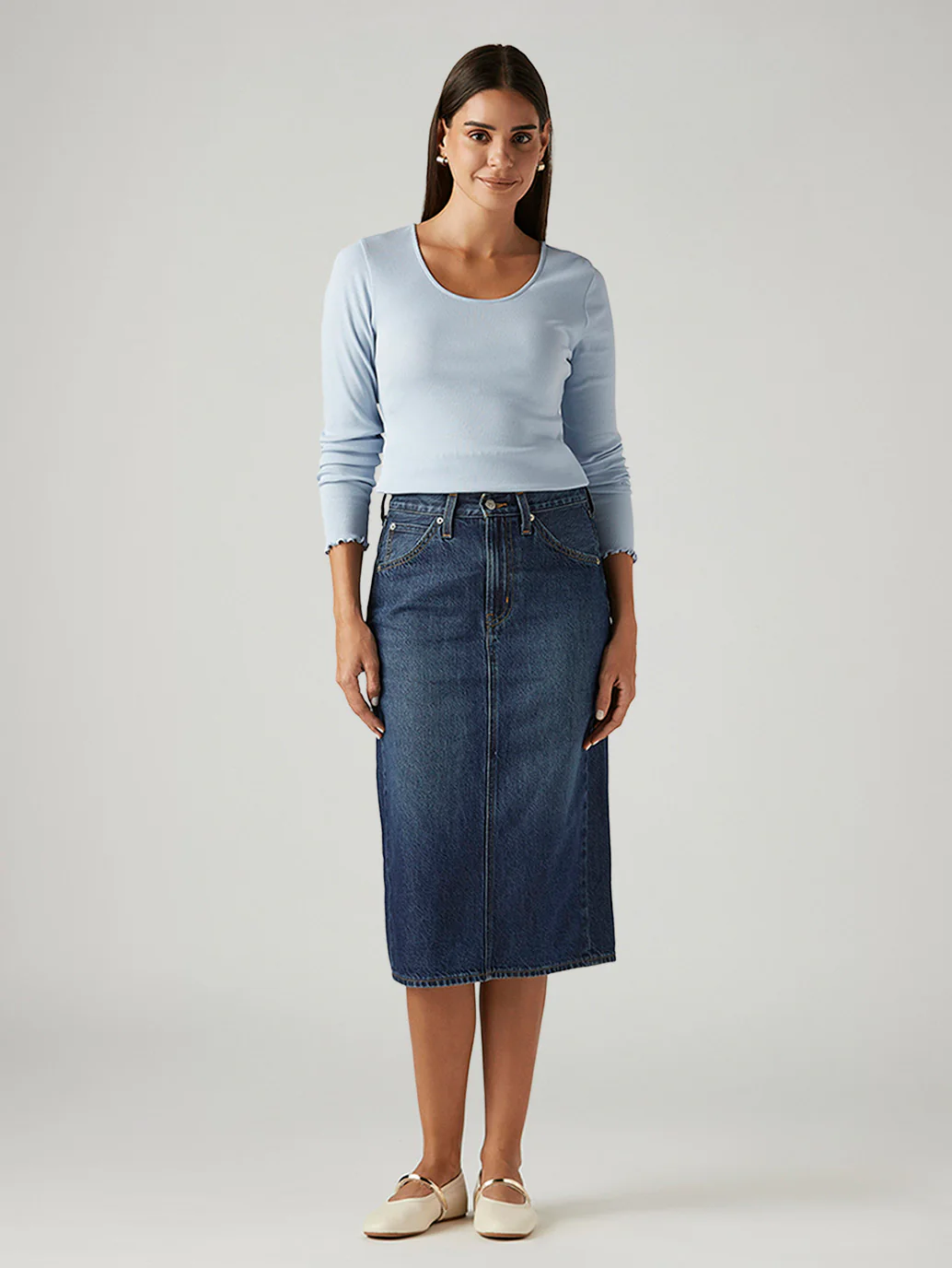 Women's Dark Blue Regular Fit High Rise Skirt - Image 6