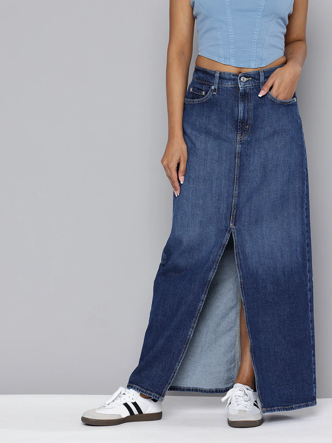 Women's High Rise Dark Blue Slim Fit Skirt - Image 3