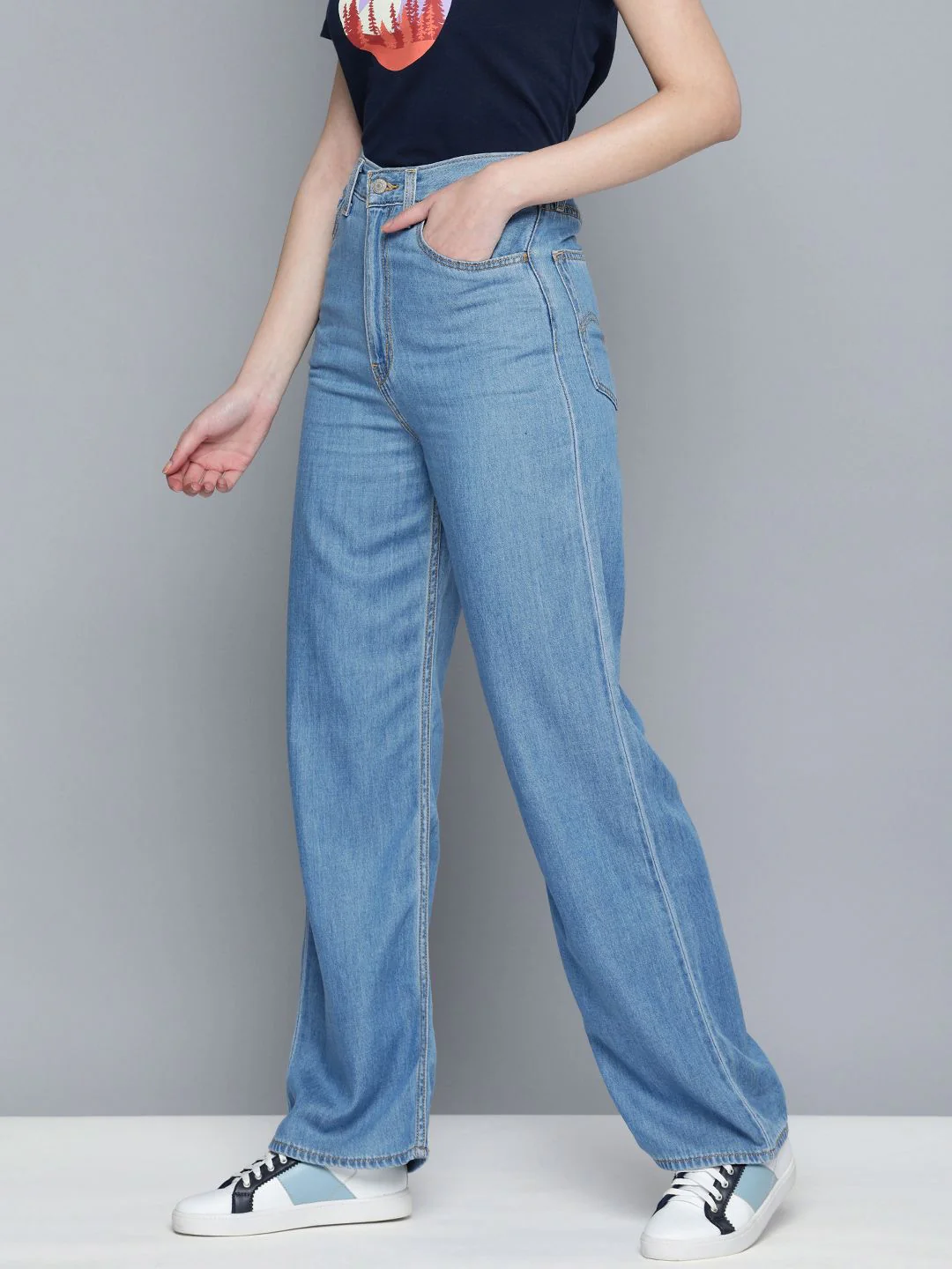 Women's Indigo Baggy Fit High Rise Jeans - Image 3