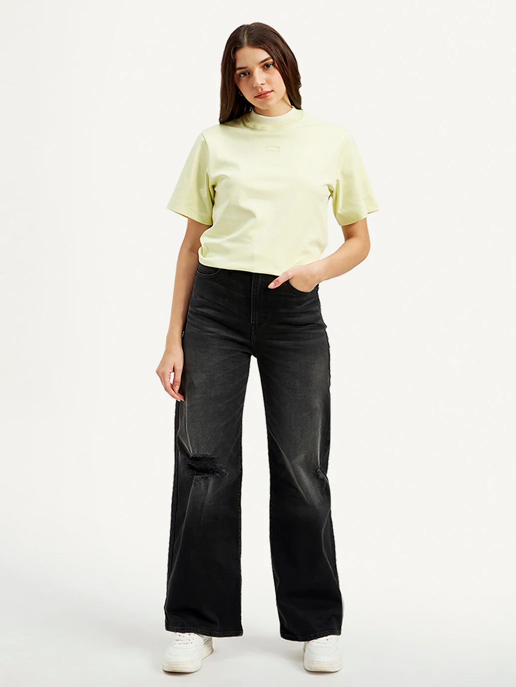 Women's Black Ribcage Bell Bottom Wide Leg Fit High Rise Jeans - Image 2