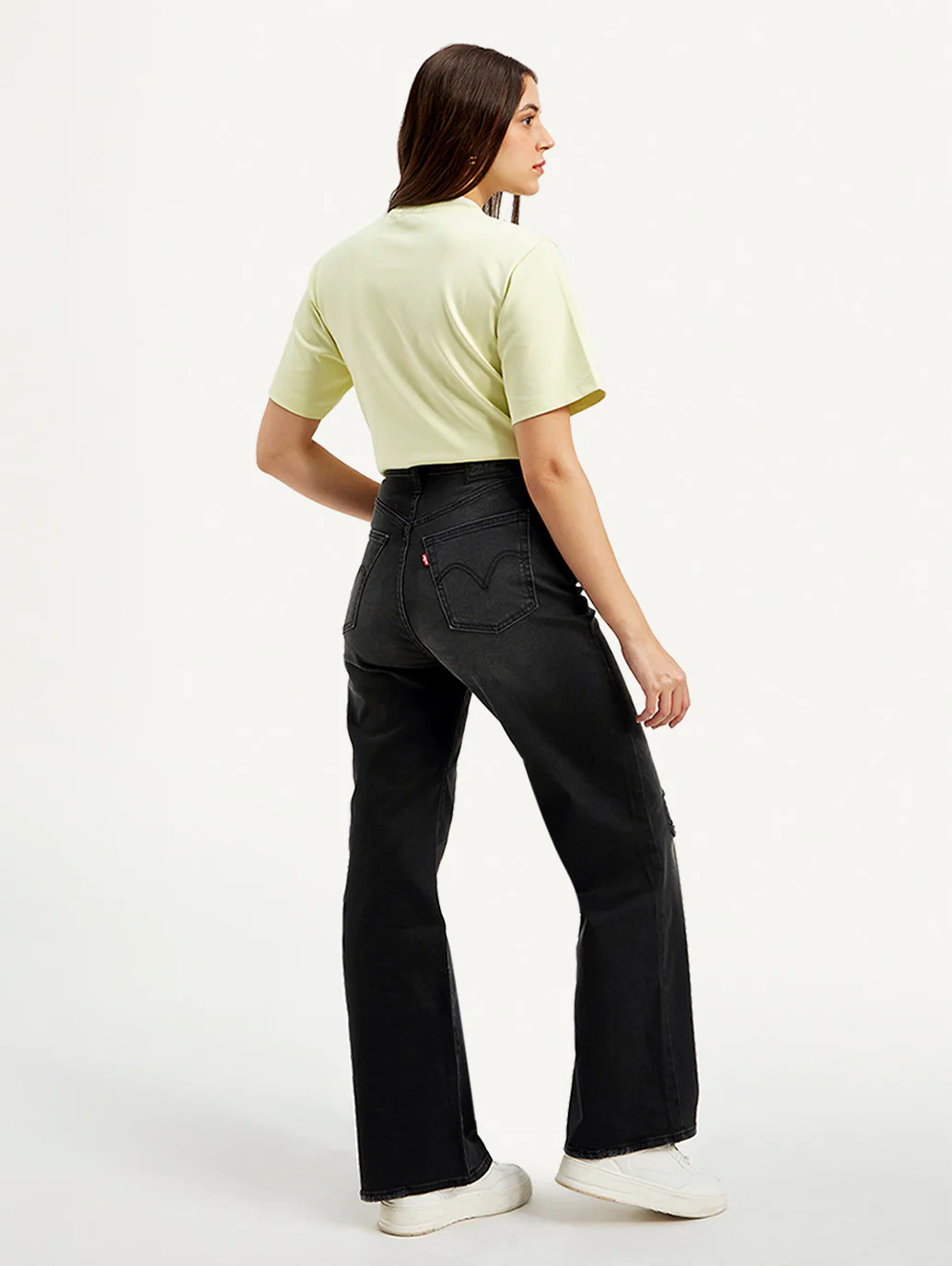 Women's Black Ribcage Bell Bottom Wide Leg Fit High Rise Jeans - Image 3
