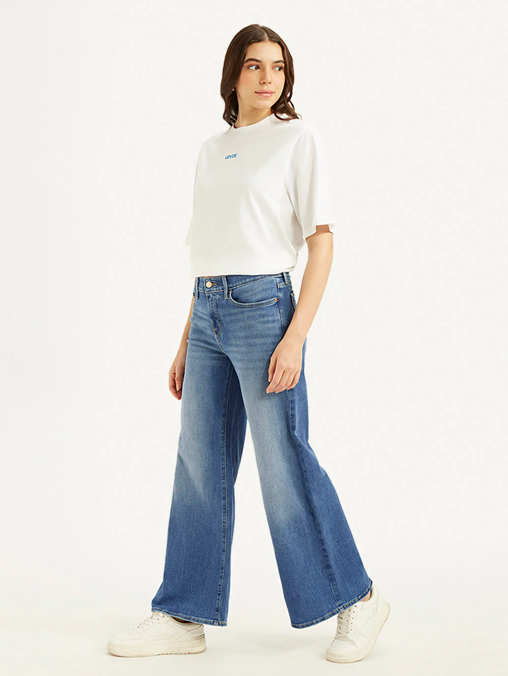 Women's 318 Blue Shaping Wide Leg Fit Mid Rise Jeans - Image 6