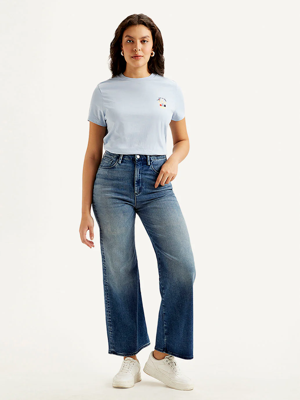 Women's Redloop Blue Ribcage Bell Bottom Wide Leg Fit High Rise Jeans - Image 2